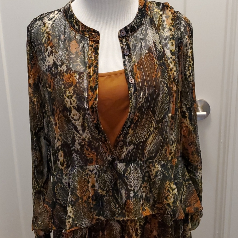 Boho Maxi Dress Snake print Karen by Simonsen Metallic thread vintage look - Picture 5 of 12